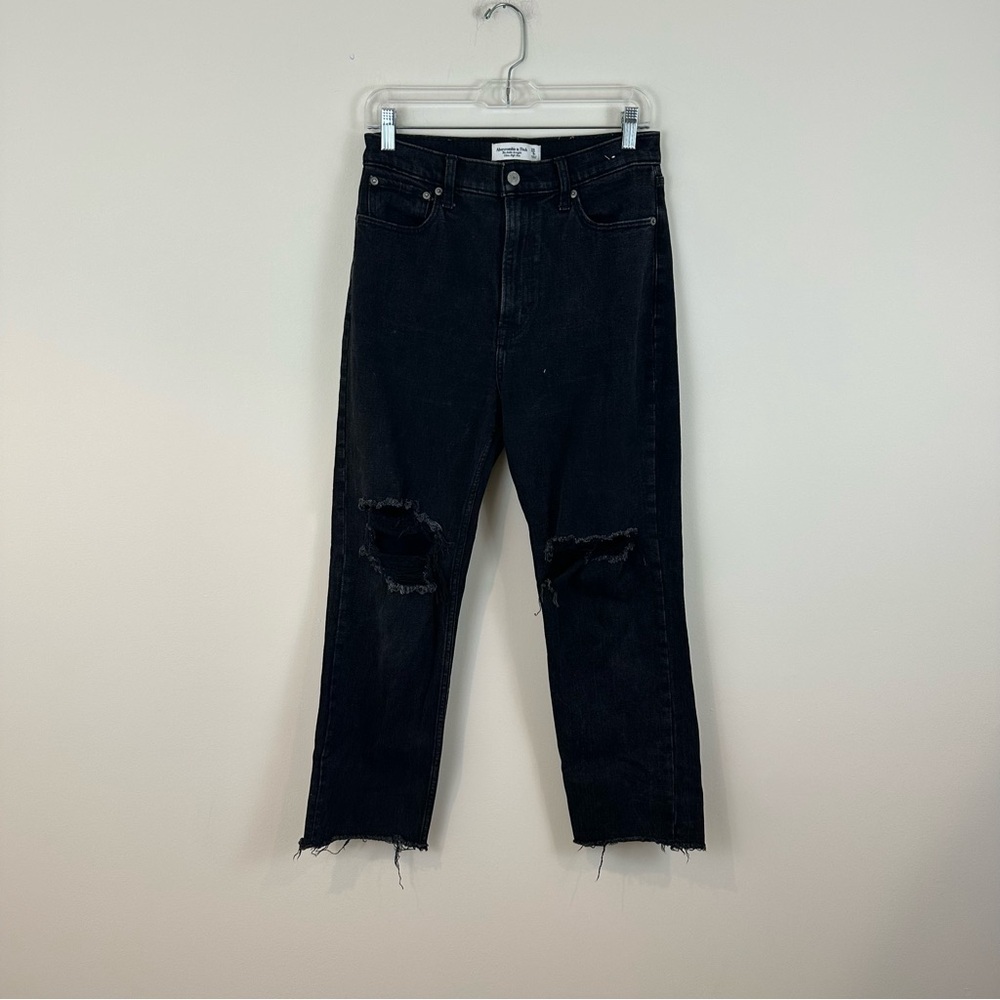 Abercrombie & Fitch Black Ultra High Rise The Ankle Straight Jeans 8R Distressed